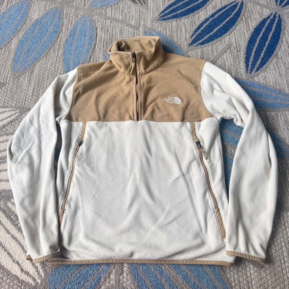 The North Face Men's Quarter Zip Cream Tan Fleece Pullover Size Small